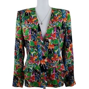 Ann May~Women's Size 8~Multi Color 100% Silk Blazer 1-Button Jacket Fully Lined.